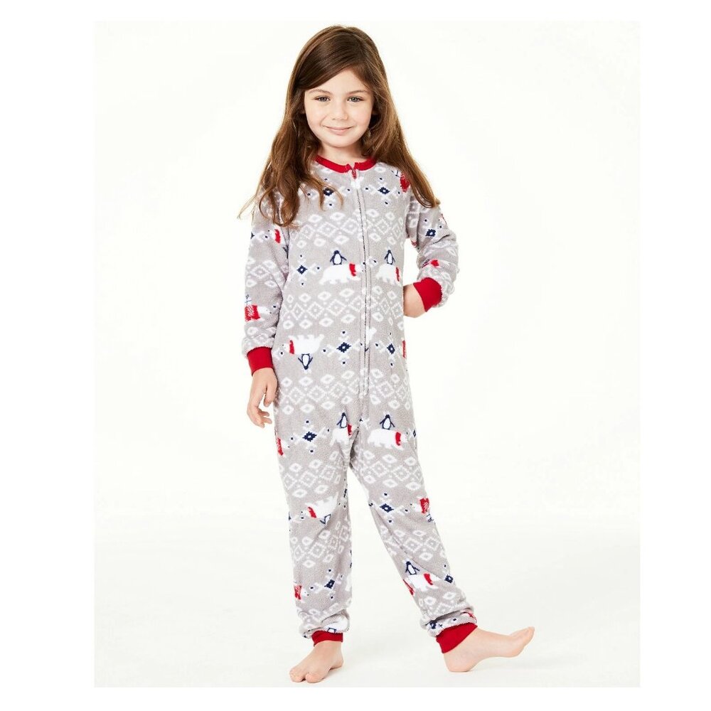 Family Pajamas Unisex Kids Boys or Girls One-Piece Holiday PJ, Gray Polar Bears